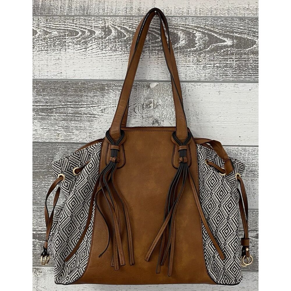 Women's Handbag Stylish Bag Boho Tote Large Purse Brown Black Faux Leather